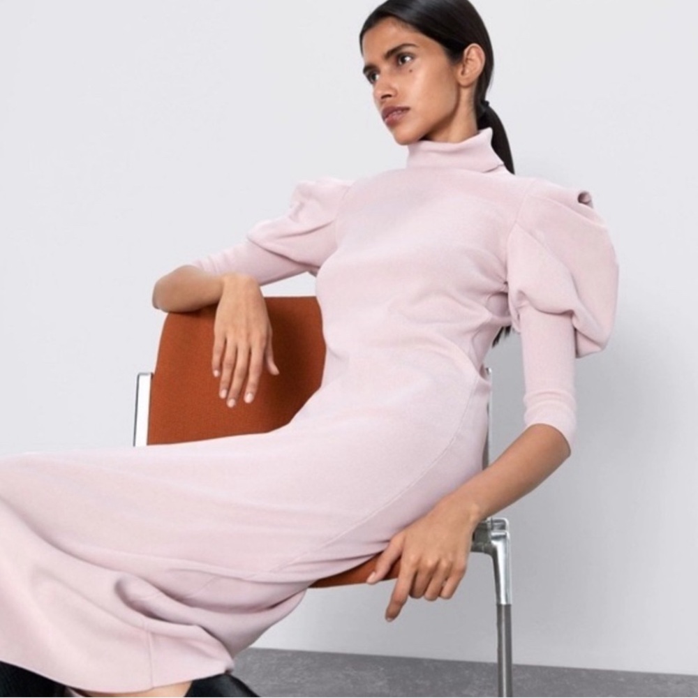 Zara KNIT DRESS WITH PUFF SLEEVES